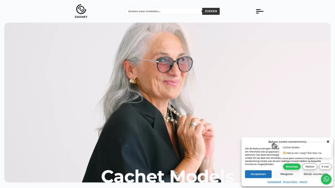 Cachet Models svetainės pirmasis puslapis